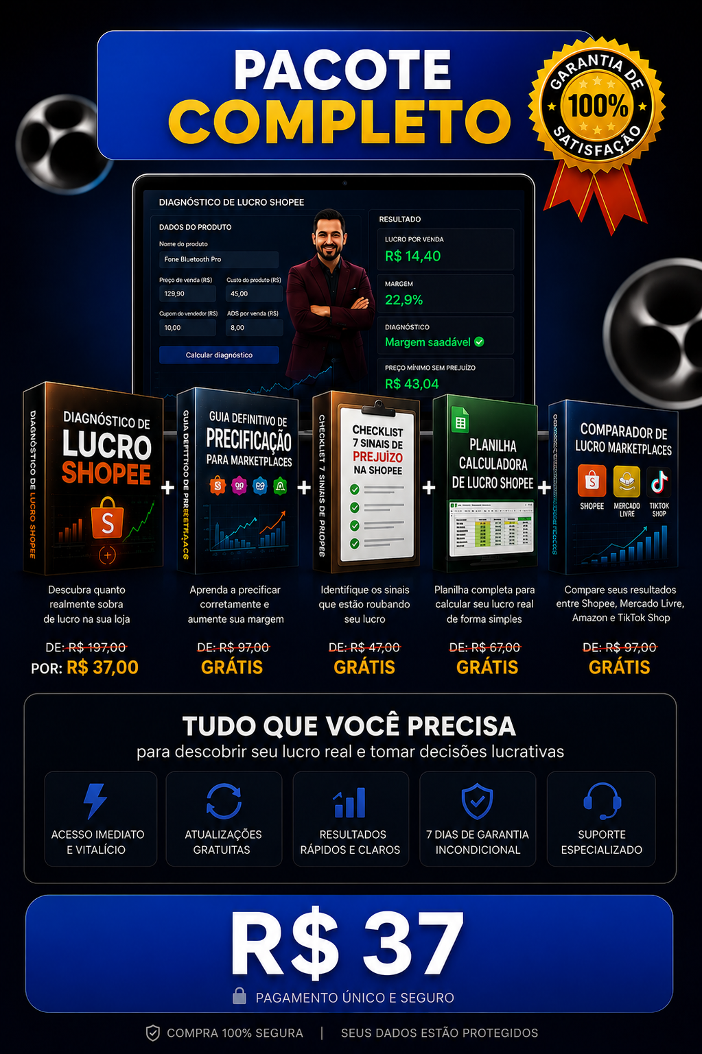 pacote ferramentas vendedor shopee