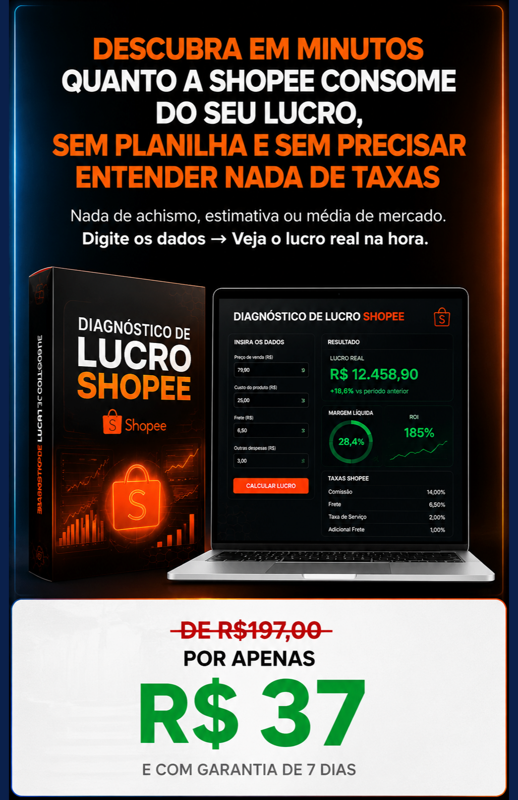 Diagnóstico de Lucro Shopee - descubra quanto sobra por venda